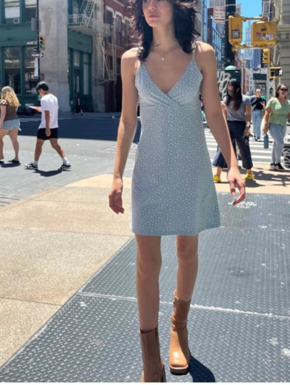 Brandy Melville Amara Mini Dress Light Blue Floral One Size H
